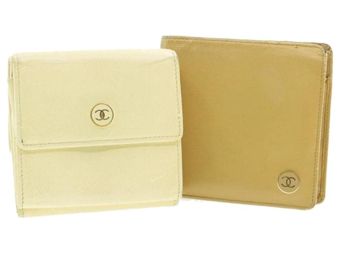 CHANEL Coco Bottom Wallet Leather Beige White 2Set CC Auth sa2985  ref.334457