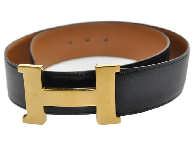 Constance Hermès HERMES Cinturón Constanza de Cuero 31.1 ""Hebilla H Negro Auth ar1771