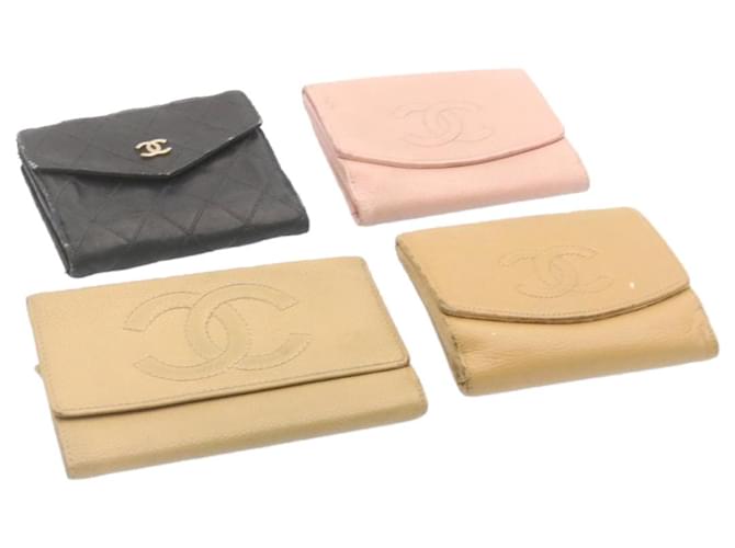CHANEL Matelasse Caviar Skin Wallet Leather 4Set Auth yk1809 Black Pink Beige  ref.335041
