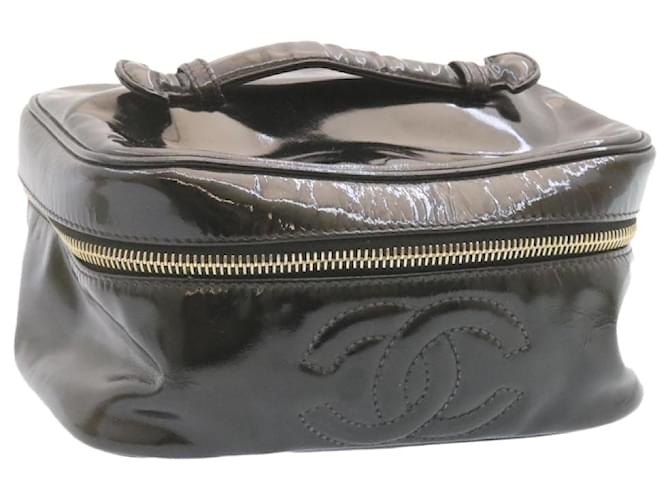 CHANEL Vanity Cosmetic Pouch Hand Bag Black Patent Leather CC Auth ar4177  ref.335053
