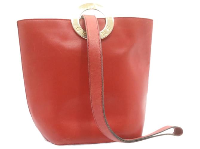 Céline CELINE Ring Motif Shoulder Bag Leather Red Auth 22408  ref.335105
