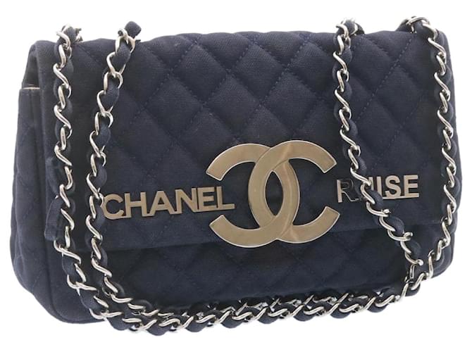 CHANEL Cruise Line Matelasse lined Chain Shoulder Bag Navy Canvas