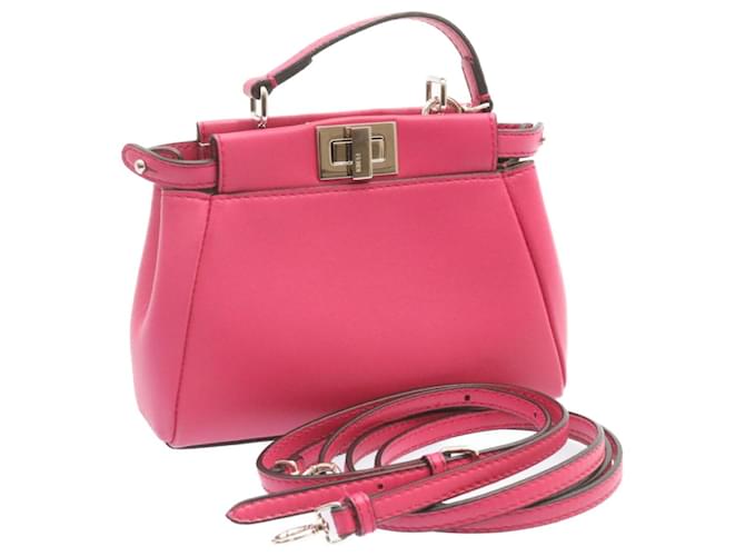 FENDI Micro Peek A Boo 2Way Shoulder Hand Bag Pink Leather Auth 22533  ref.335546