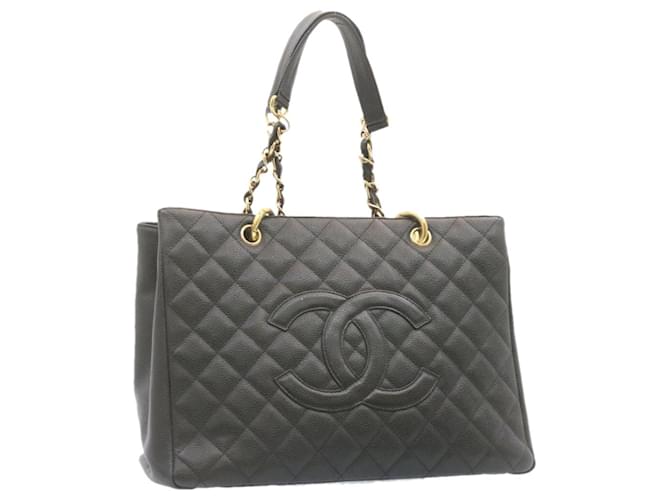 CHANEL Caviar Skin Matelasse Chain Tote Bag Black CC Auth 23059 Leather  ref.335585