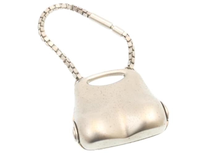 CHANEL Hip Bag Charm Silver Tone CC Auth ar4363 Silvery Leather