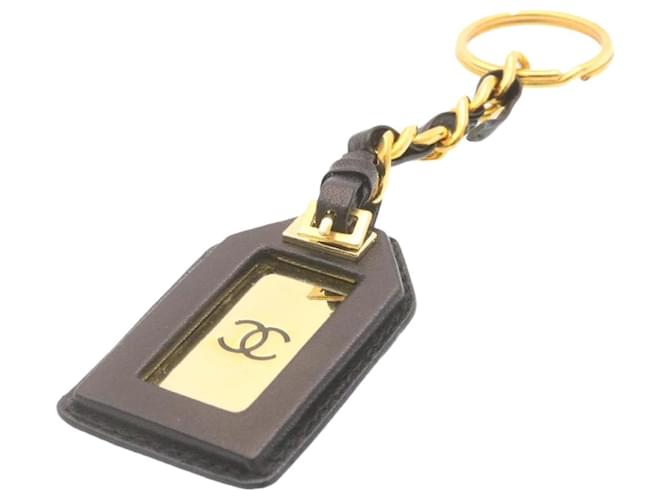 CHANEL Schlüsselanhänger Charm Schwarz Gold Ton CC Auth ar4202 Leder  ref.335605