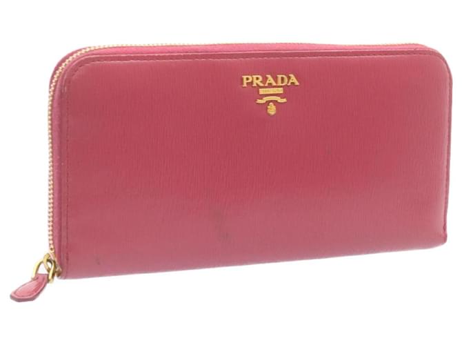 PRADA Saffiano Metal Zip Around Wallet Pink Leather Auth ar4365