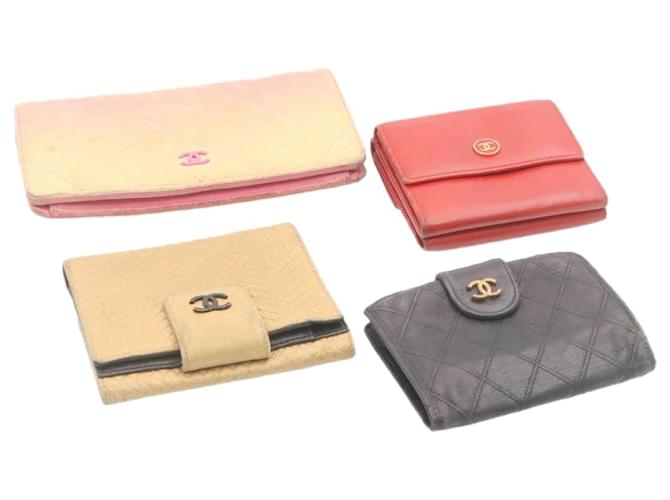 CHANEL Matelasse Coco Button Wallet Leather 4Set Auth fm446 Black Pink Red Beige  ref.335896