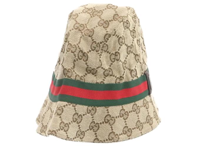 Gucci Beige Logo Monogram Web Detail GG Canvas Bucket Hat S Gucci