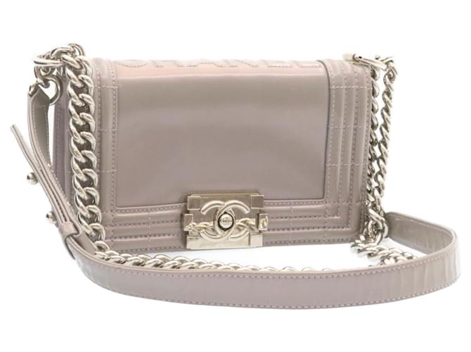 CHANEL Boy Chanel Chain Sac à bandoulière en cuir verni gris CC Auth 22764 Cuir vernis  ref.335987