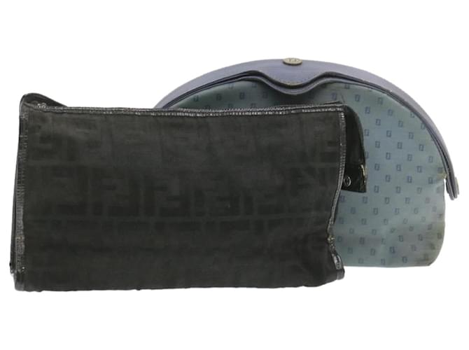 FENDI Zucca Canvas Clutch Bag 2Set Blue Black Auth rd1490 Leather  ref.336011