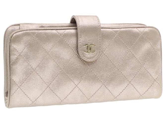 CHANEL Lamb Skin Matelasse Long Wallet Pink CC Auth 17288 Leather  ref.336026