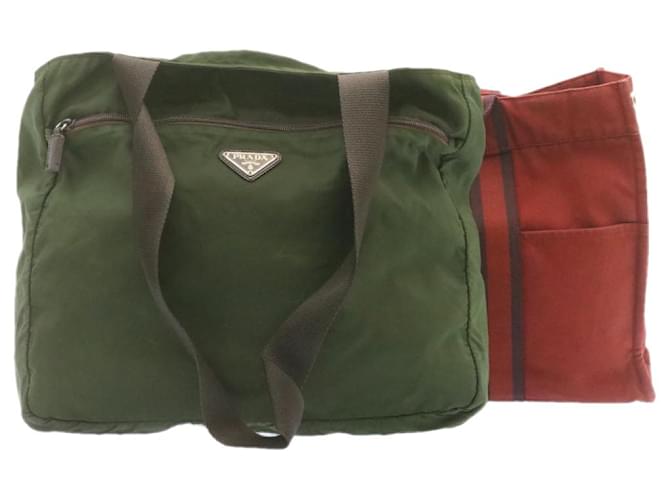 Hermès HERMES PRADA Shoulder Hand Bag 2Set Red Green Auth im126 Cotton  ref.336103