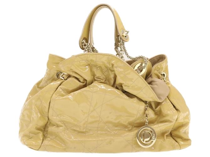 CHRISTIAN DIOR Canage Hand Bag Patent Leather Beige Auth rd1614  ref.336109