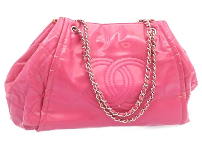 CHANEL Shopper mit Kette aus Lackleder Rosa CC Auth 22812 Pink  ref.336138