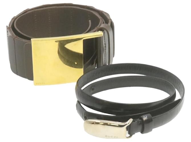 Gucci Leather Belt 2Set Black Brown Auth ar3661  ref.336247