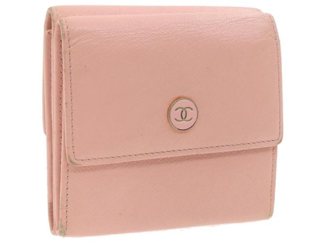 CHANEL Coco Button Monedero Piel Rosa CC Auth gt629