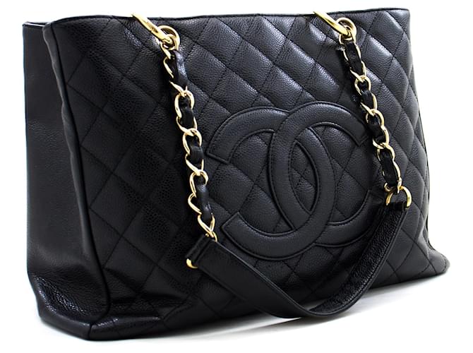 CHANEL Caviar GST 13" Grand Shopping Tote Chain Shoulder Bag Black Leather  ref.336536