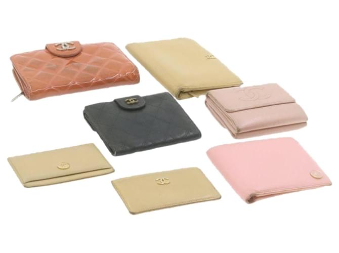 CHANEL Matelasse Wallet Card Case 7Set Beige Leather CC Auth ar3967 Black Pink Patent leather  ref.336594
