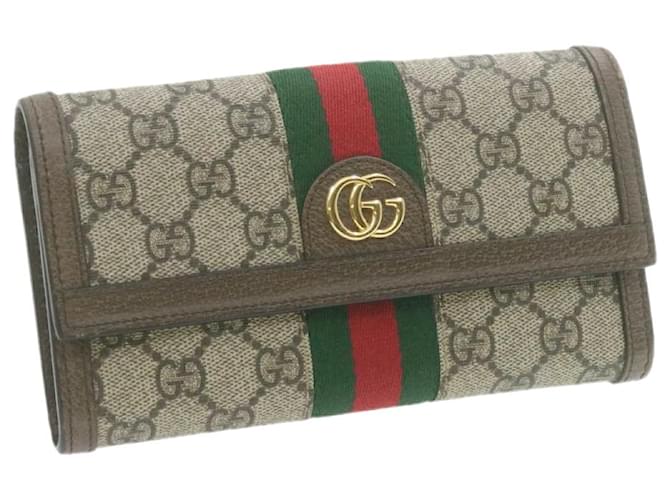 GUCCI Web Sherry Line GG Supreme Offidia Wallet Beige Red Green PVC Auth 21977 Cloth  ref.336605