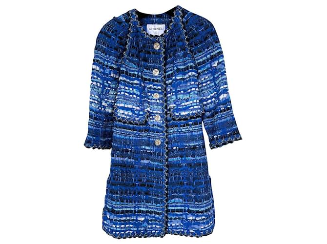 Chanel 14Jaqueta K $ NEW Grécia Azul Tweed  ref.336685