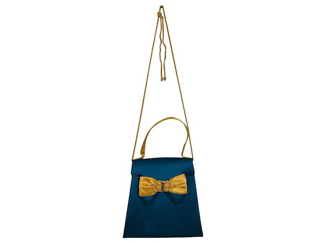 Nina Ricci Handtasche oder Umhängetasche Blau Gelb Satin  ref.336747