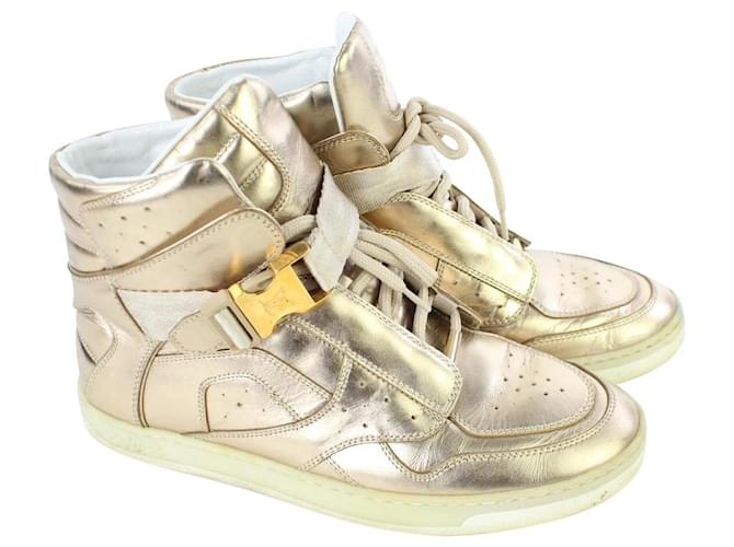 Louis Vuitton Damen 36 Hohe Sneakers in Metallic-Gold 7LV719 Leder Weißgold  ref.336776
