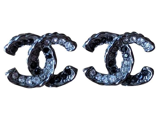 Chanel CC B13 B SHW crystal earrings Silver hardware Metal  ref.336798