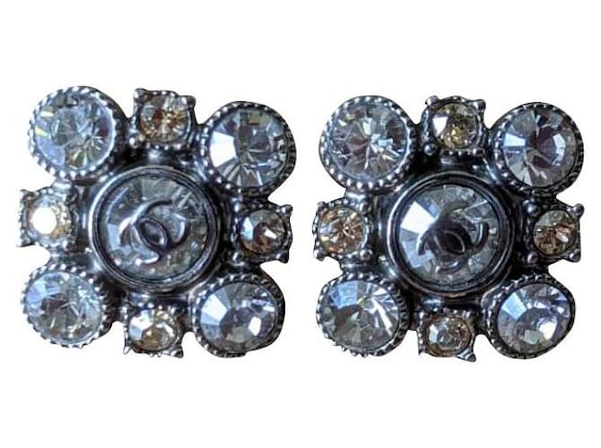 Chanel C13 V Cluster Gripoix Crystal earrings Silver hardware Metal  ref.336799