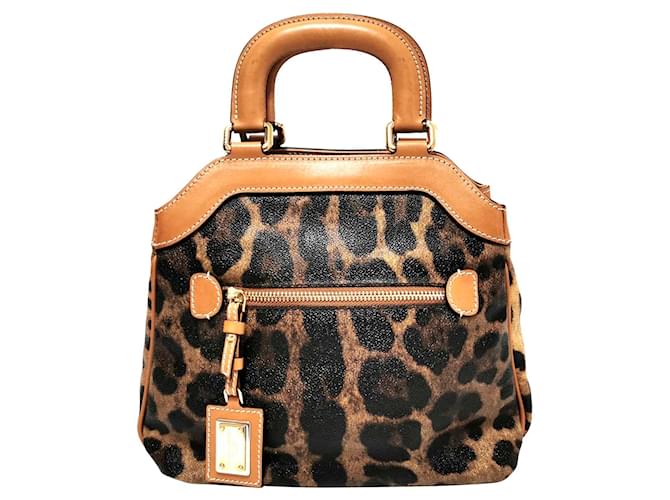 Bolsa de couro com estampa de leopardo marrom Dolce & Gabbana Preto Bezerro-como bezerro  ref.336854