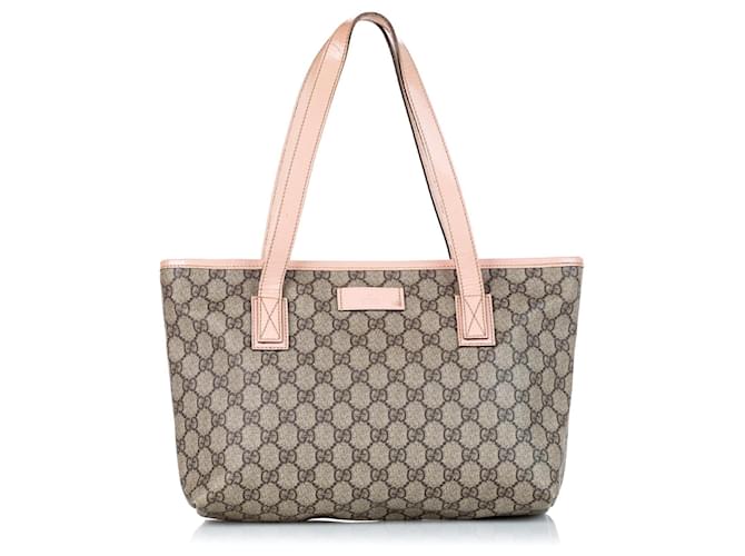 Gucci Brown GG Supreme Tote Bag Pink Beige Leather Cloth Pony style calfskin Cloth ref.336857 Joli Closet