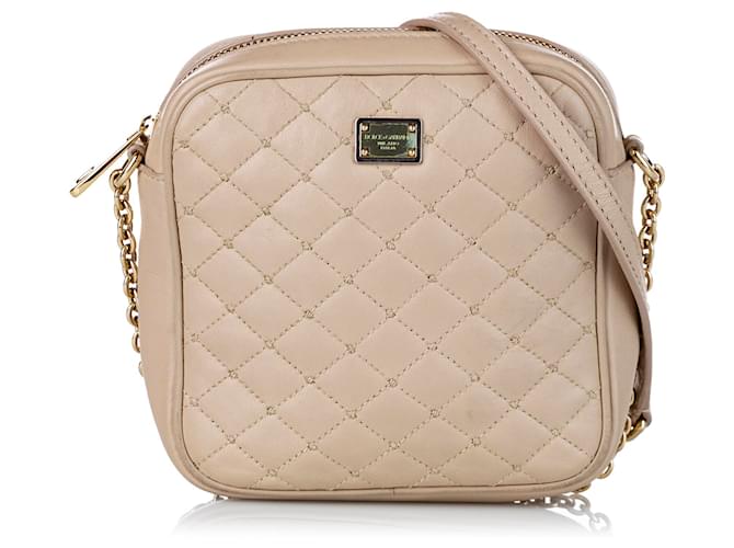 Dolce & Gabbana Dolce&Gabbana Brown Quilted Leather Crossbody Bag Beige Pony-style calfskin  ref.336932