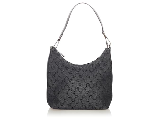 Gucci Black GG Canvas Shoulder Bag Leather Cloth Pony-style calfskin Cloth  ref.336945 - Joli Closet