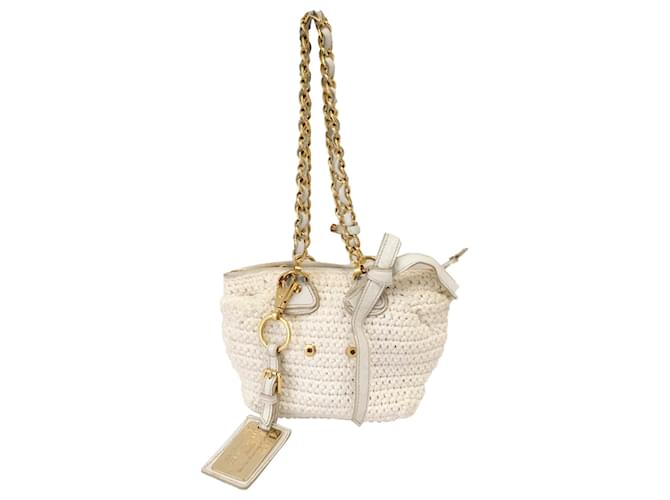 Dolce & Gabbana Bolsa de Ombro em Malha Branca Branco Dourado Metal Pano  ref.337168