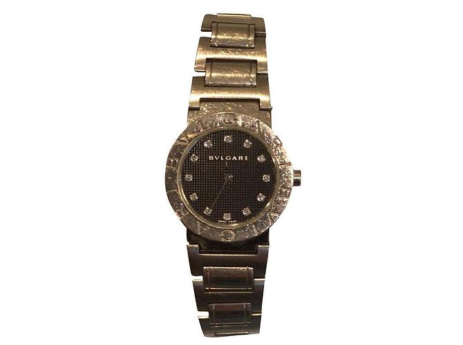 Bulgari Stahluhr mit Diamanten 17cm Silber Hardware