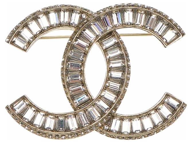 Chanel Baguette Crystal CC Brooch Silver Pin