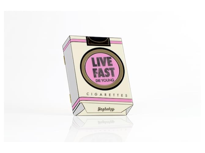 Autre Marque Live Fast Cigarette Pack Ivory Pink Gold Resin Box Book Clutch White Cream Acrylic  ref.337605