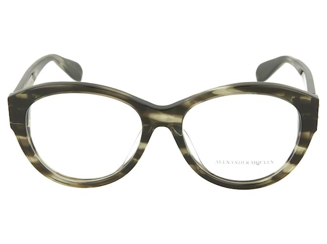 Óculos ópticos de armação redonda Alexander Mcqueen Marrom Acetato Fibra de celulose  ref.337617