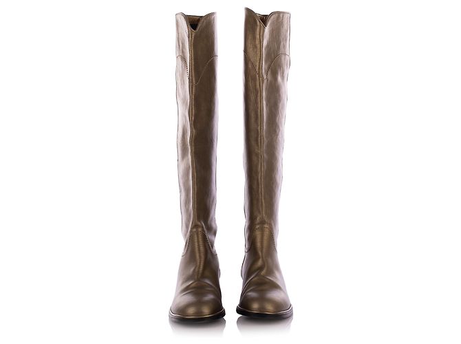 Timeless Chanel Bronze Leather High Riding Boots Metallic
