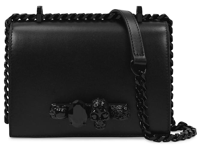 Alexander Mcqueen Small Jewelled Satchel Bag in Black Smooth Leather  ref.337628