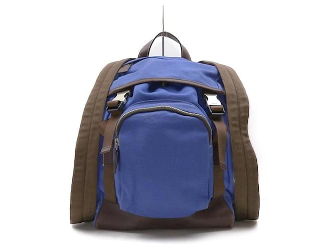 Prada Blue Canvas x Brown Leather Tessuto Backpack Metal  ref.337710