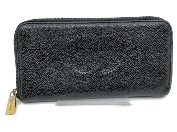 Chanel Schwarzes Kaviar-Leder Zippy Long Wallet L-Zwickel  ref.337728