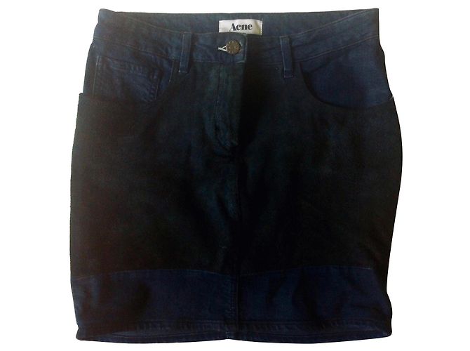 Acne Gonna in denim/pelle elasticizzata Nero