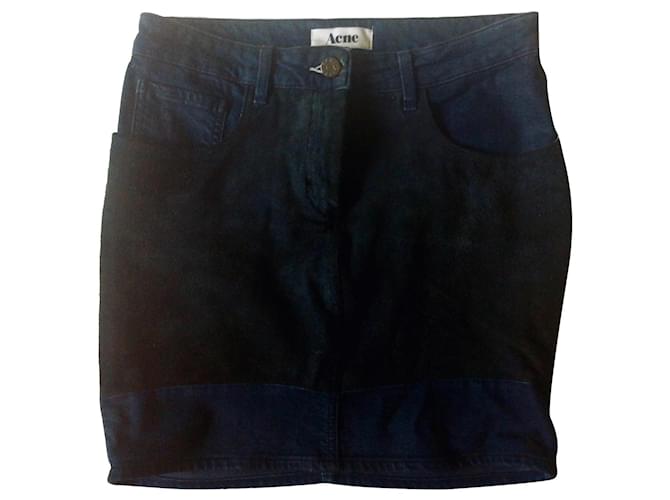 Acne Saia jeans / couro elástica Preto Algodão  ref.337764