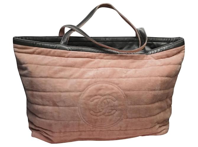Shopper chanel XL lined sided Pink Grey Cotton Polyester  ref.337795