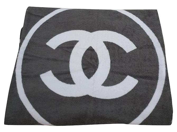 Chanel Unisex-Handtuch Weiß Grau Baumwolle  ref.337798