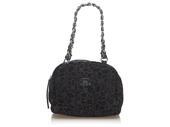 Chanel Black Camellia Suede Shoulder Bag Brown Leather  ref.337835