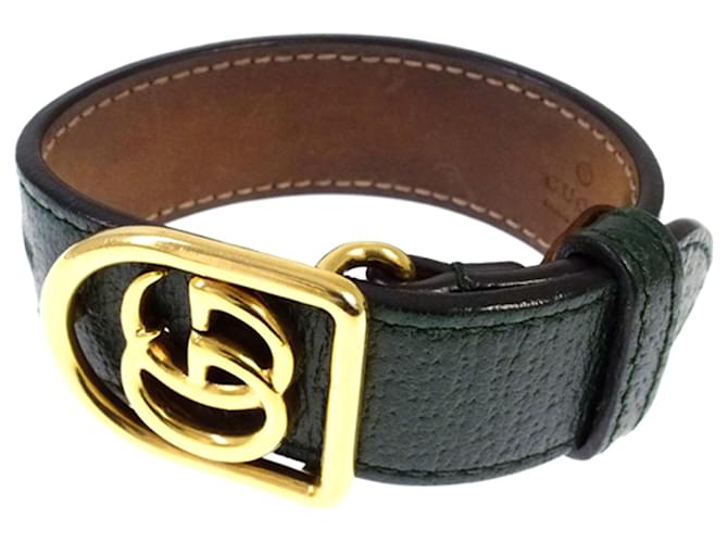 Gucci Black GG Marmont Leather Bracelet Golden Metal Pony-style ref.337880 - Joli Closet