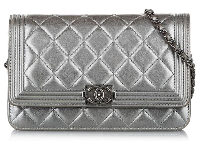 Chanel Silver Boy Caviar Leather Flap Bag Silvery  ref.337883