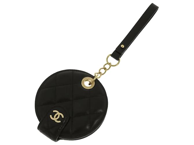 Chanel Schwarzer CC runder Gepäckanhänger Leder  ref.337884